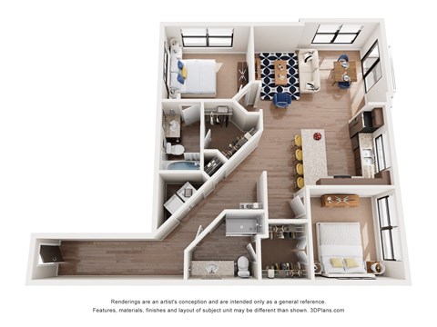 Floor plan for 2 beds, 2 baths, 1181 sqft